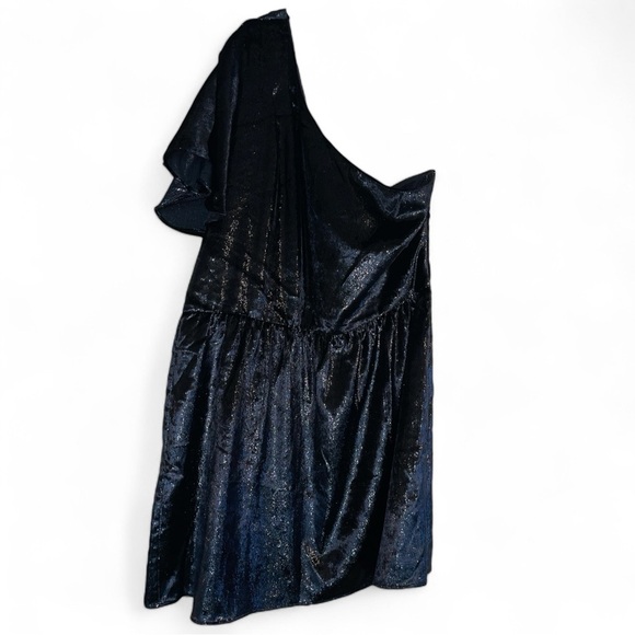 7 For All Mankind One Shoulder velvet Fit & Flare Mini Dress XL Black Metallic - Picture 2 of 7